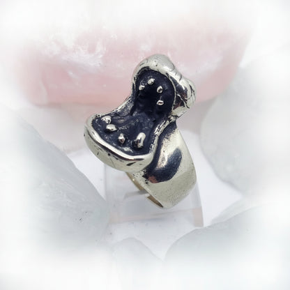 Hippopotamus Open Mouth Sterling Silver Ring