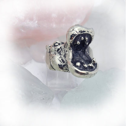Hippopotamus Open Mouth Sterling Silver Ring
