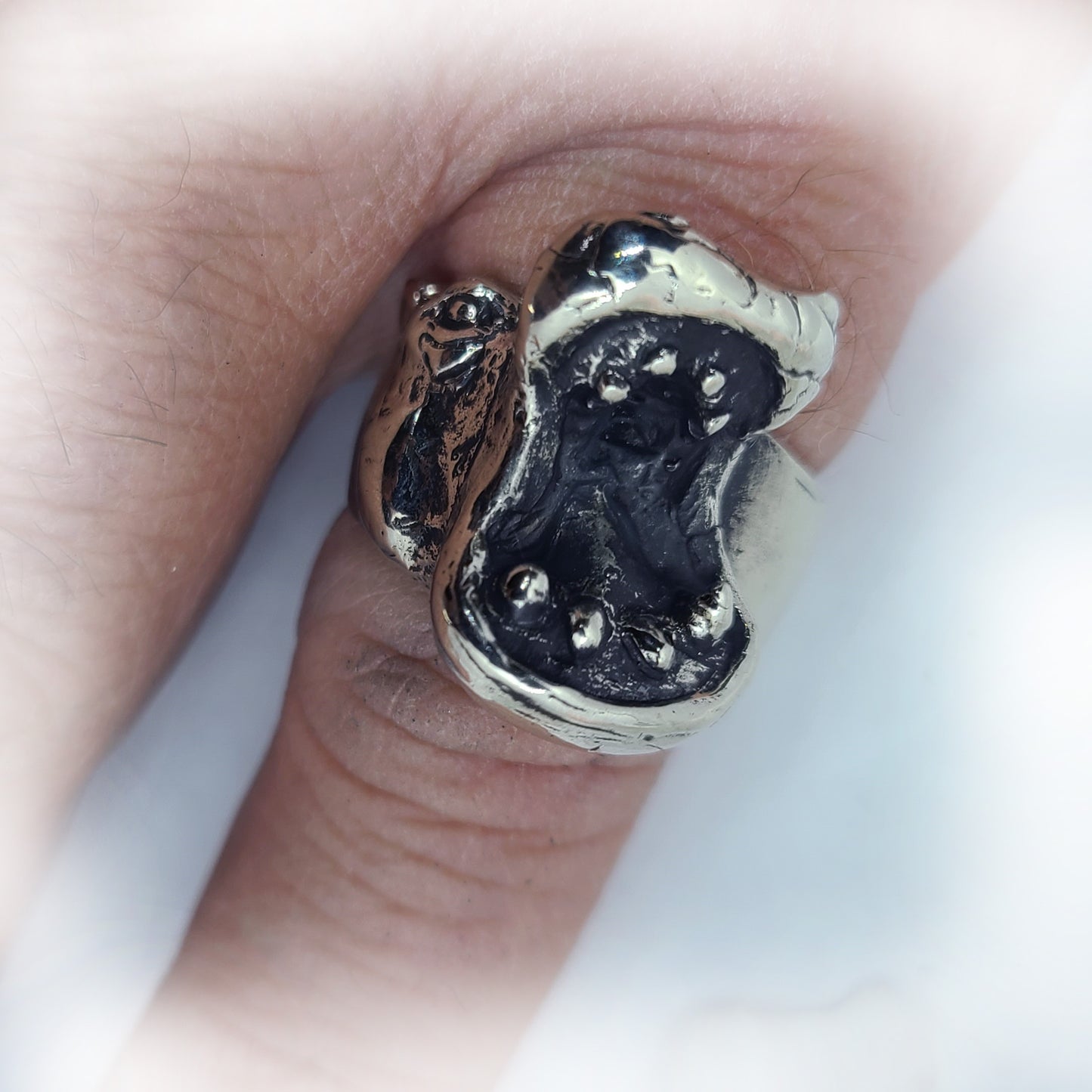 Hippopotamus Open Mouth Sterling Silver Ring