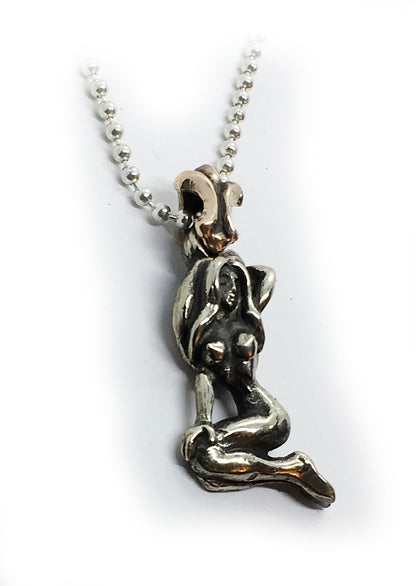 Horny Girl Silver Bronze Pendant
