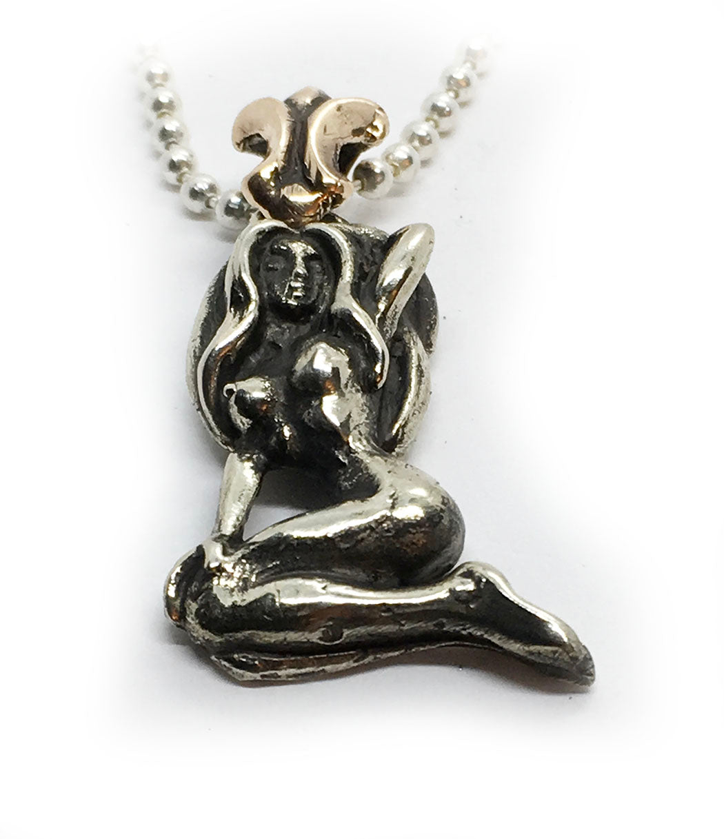 Horny Girl Silver Bronze Pendant