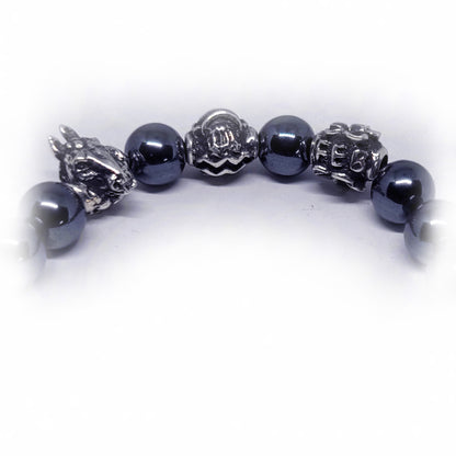 Horse Birth Year Zodiac, Birth Months, Birth Month Flower Silver Hematite and Black Onyx Beads Bracelet