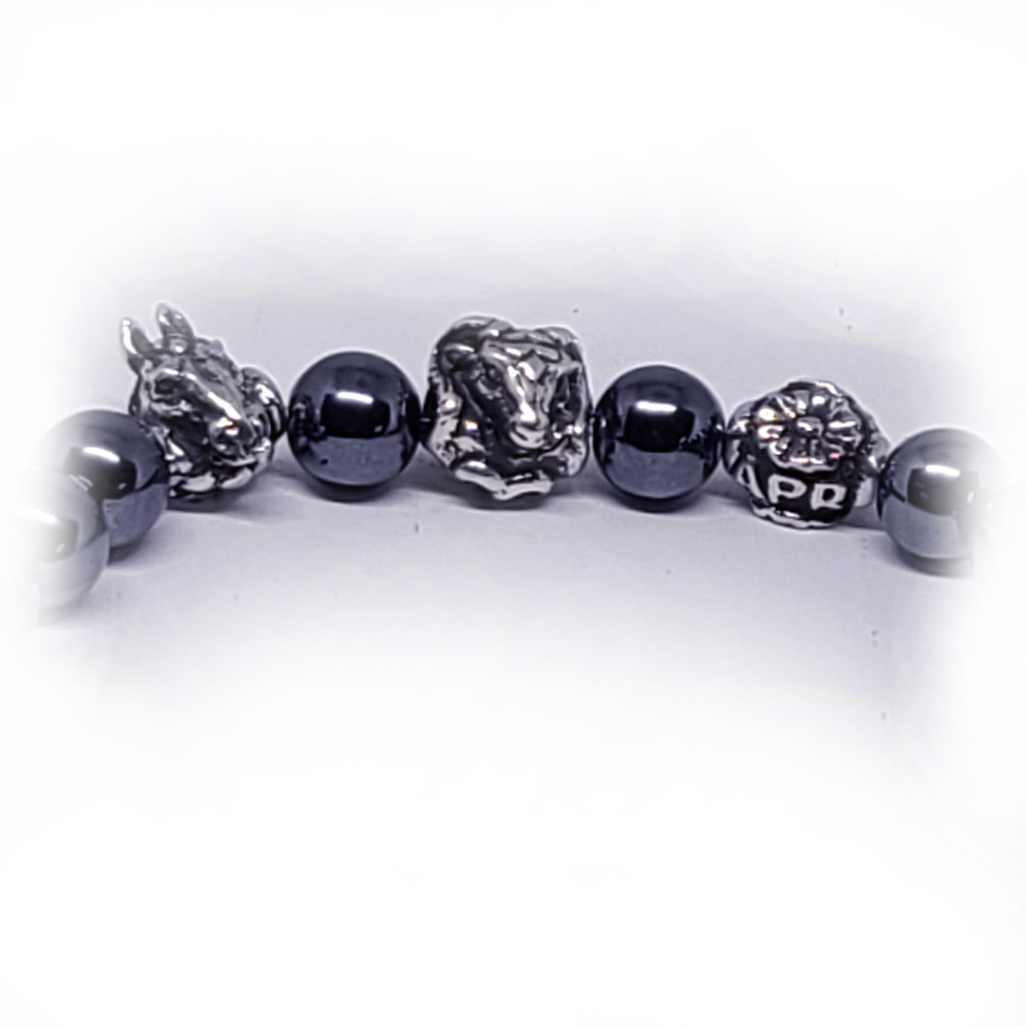 Horse Birth Year Zodiac, Birth Months, Birth Month Flower Silver Hematite and Black Onyx Beads Bracelet