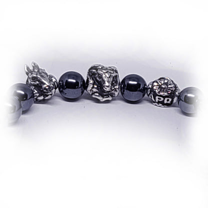 Horse Birth Year Zodiac, Birth Months, Birth Month Flower Silver Hematite and Black Onyx Beads Bracelet