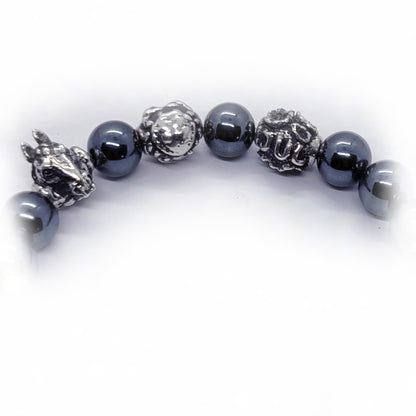 Horse Birth Year Zodiac, Birth Months, Birth Month Flower Silver Hematite and Black Onyx Beads Bracelet