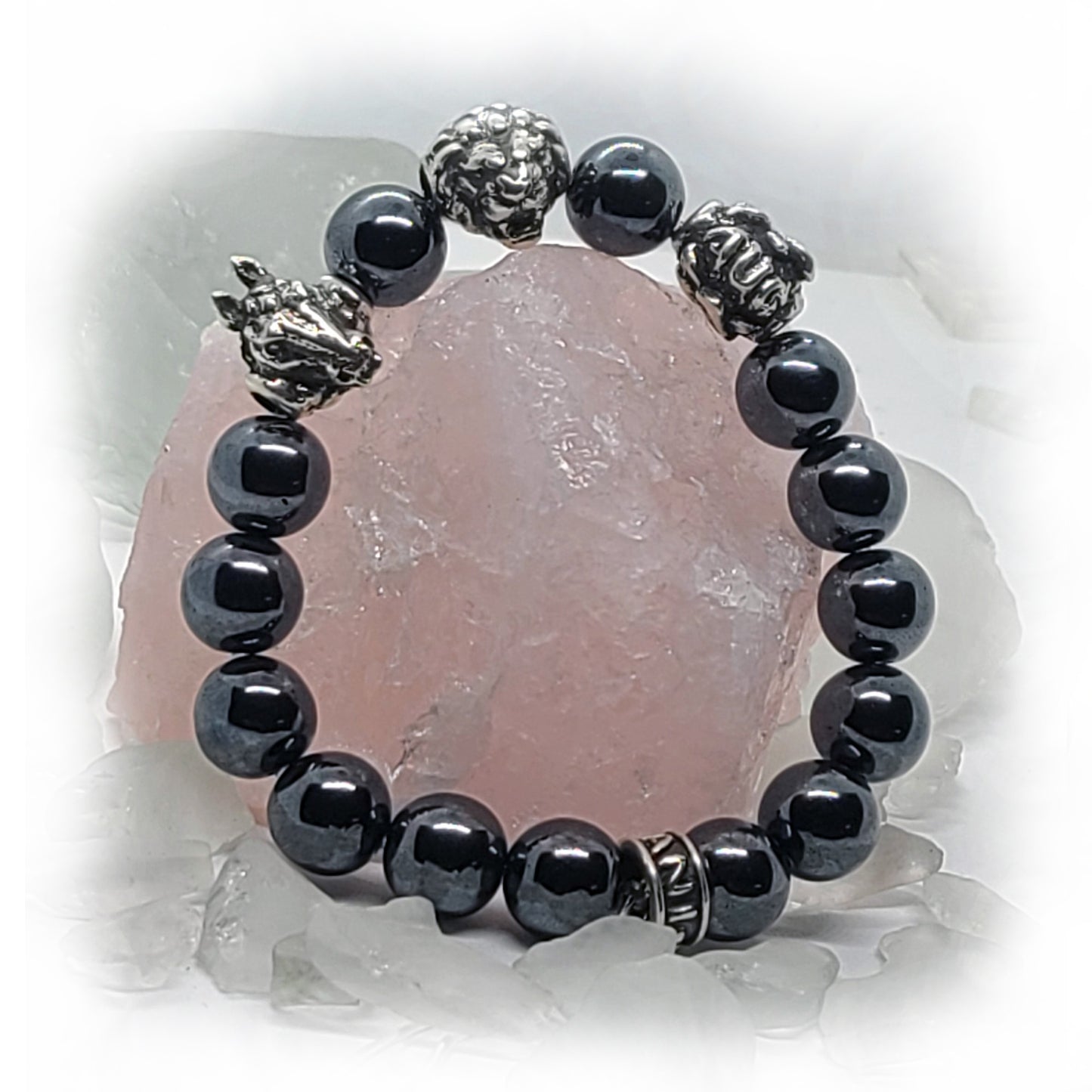 Horse Birth Year Zodiac, Birth Months, Birth Month Flower Silver Hematite and Black Onyx Beads Bracelet
