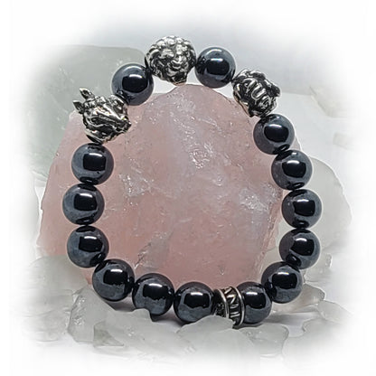 Horse Birth Year Zodiac, Birth Months, Birth Month Flower Silver Hematite and Black Onyx Beads Bracelet