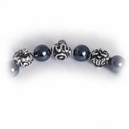 Horse Birth Year Zodiac, Birth Months, Birth Month Flower Silver Hematite and Black Onyx Beads Bracelet