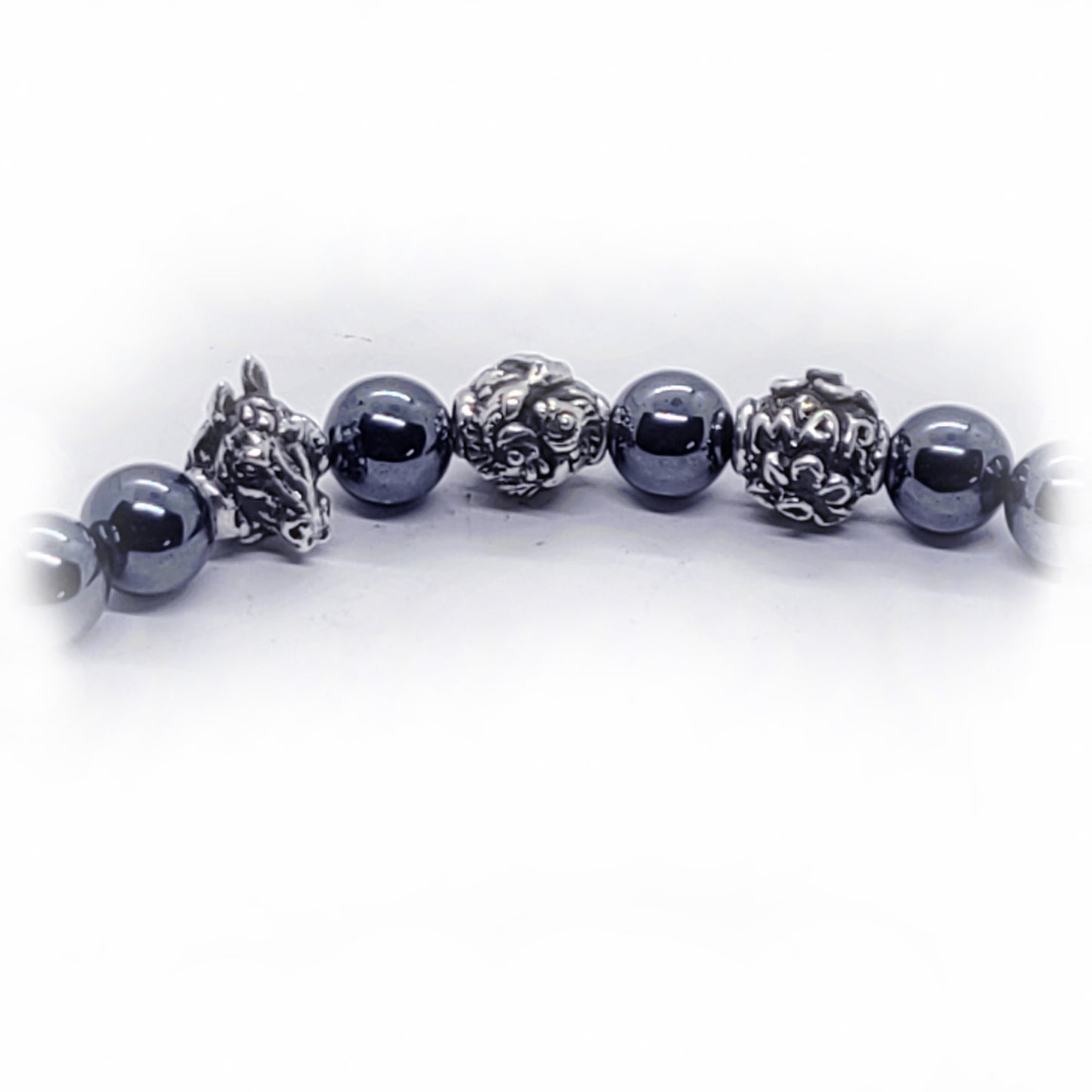 Horse Birth Year Zodiac, Birth Months, Birth Month Flower Silver Hematite and Black Onyx Beads Bracelet