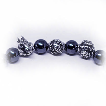 Horse Birth Year Zodiac, Birth Months, Birth Month Flower Silver Hematite and Black Onyx Beads Bracelet