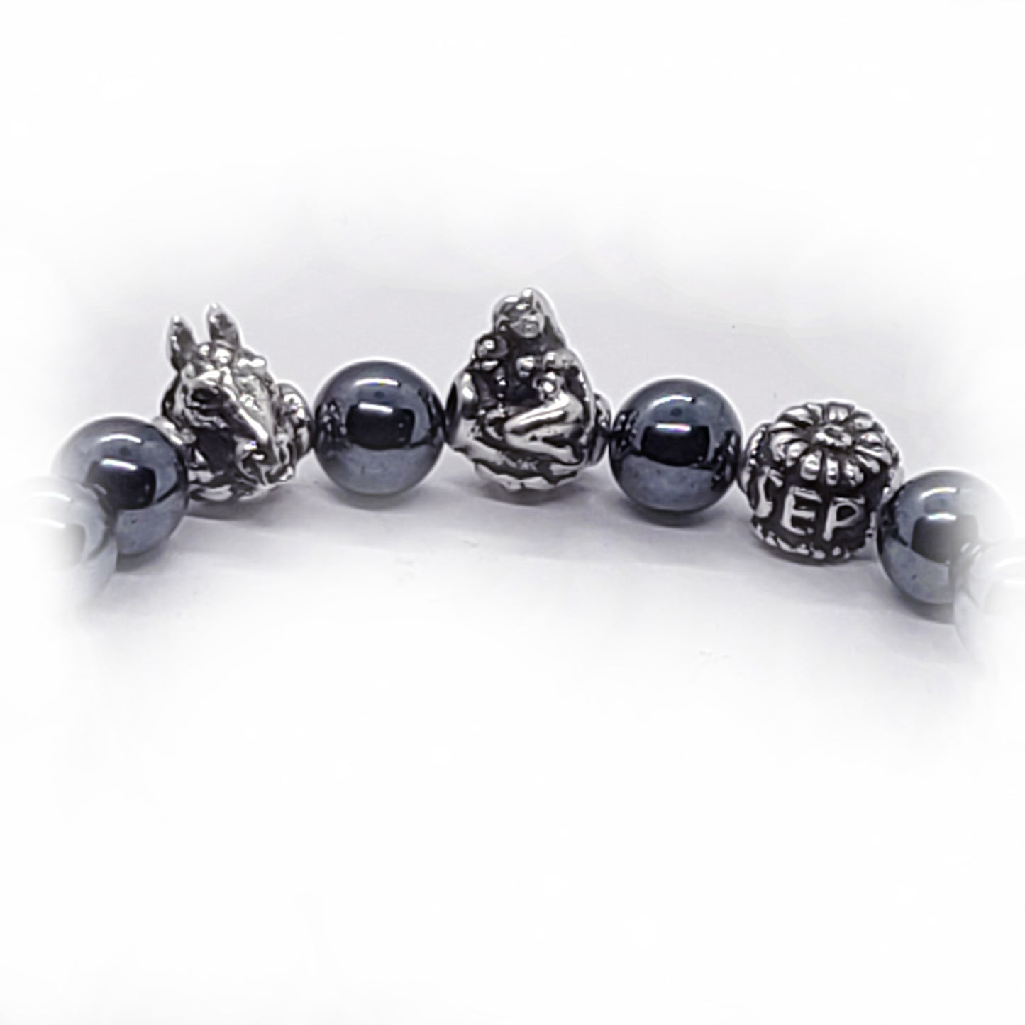 Horse Birth Year Zodiac, Birth Months, Birth Month Flower Silver Hematite and Black Onyx Beads Bracelet