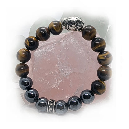 Jaguar Silver Bead with Tiger Eye and Hematite Stone Beads Bracelet