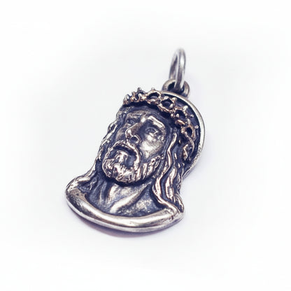 Jesus Christ Silver Pendant with Bronze Crown of Thorns