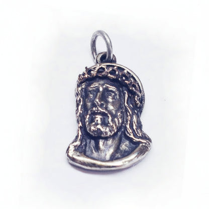 Jesus Christ Silver Pendant with Bronze Crown of Thorns