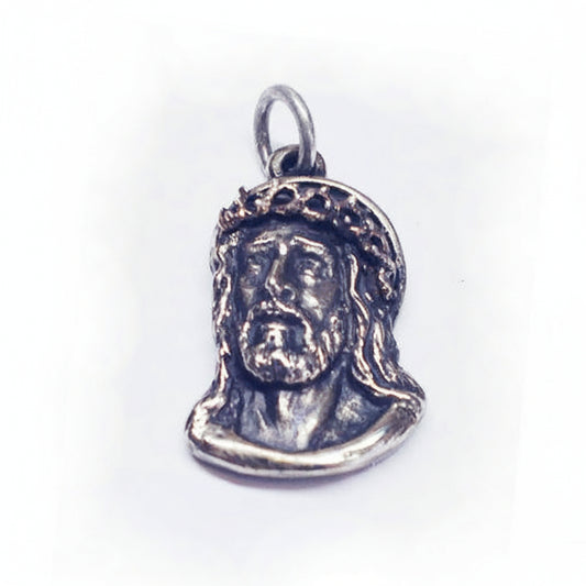 Jesus Christ Silver Pendant with Bronze Crown of Thorns