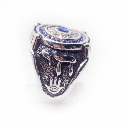 Jewish Sterling Silver Ring with Flag Color Stones