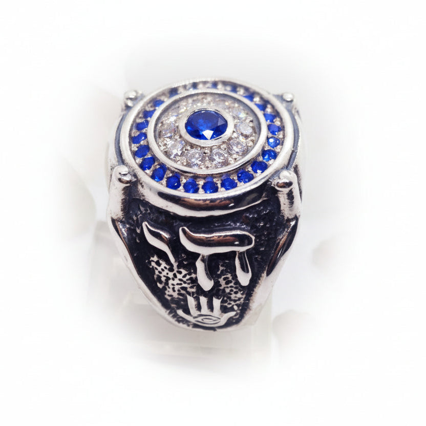 Jewish Sterling Silver Ring with Flag Color Stones