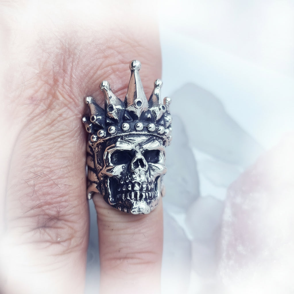 King Skull Sterling Silver Stones Ring