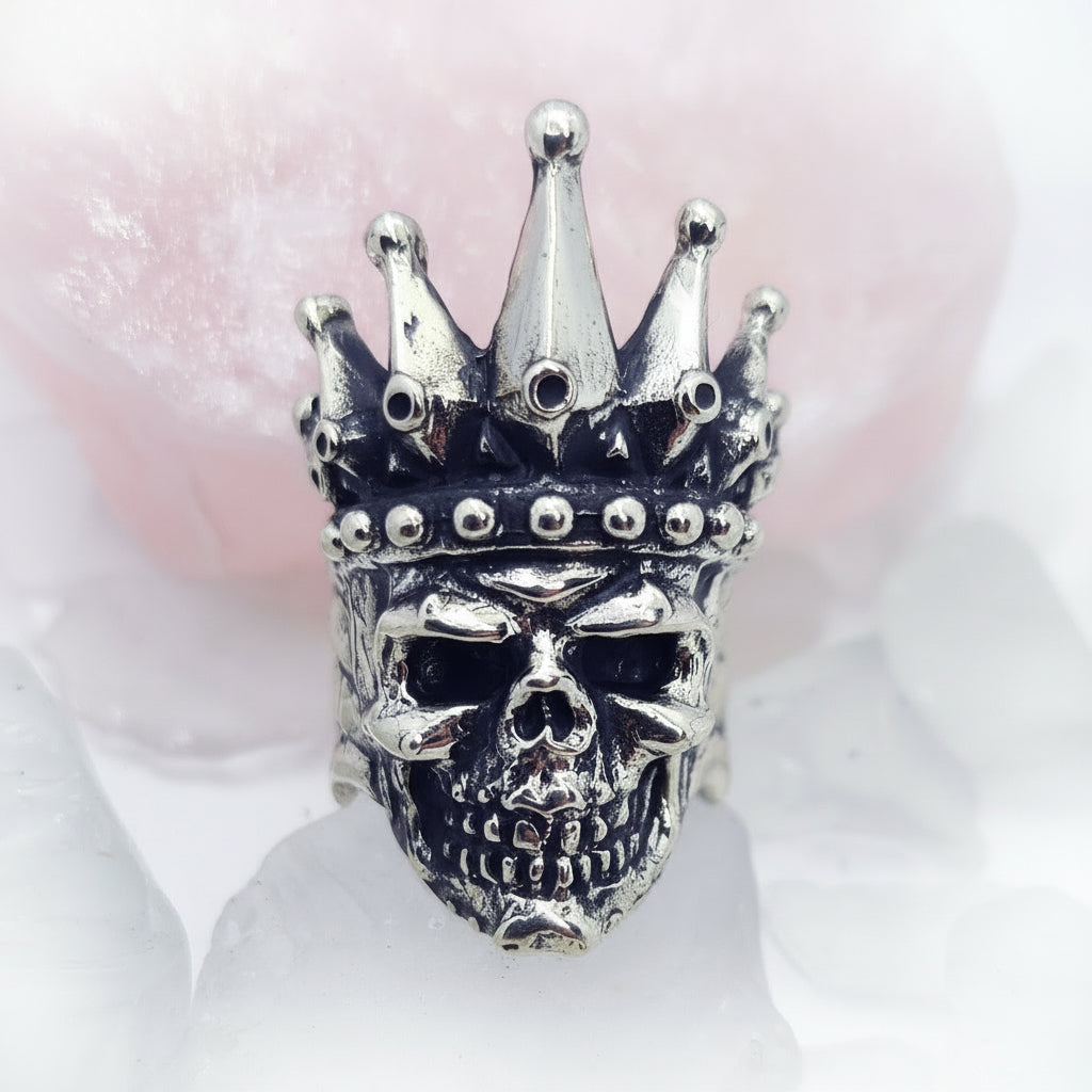 King Skull Sterling Silver Stones Ring