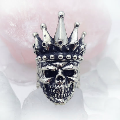 King Skull Sterling Silver Stones Ring