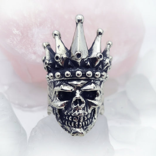 King Skull Sterling Silver Stones Ring