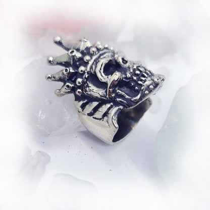 King Skull Sterling Silver Stones Ring
