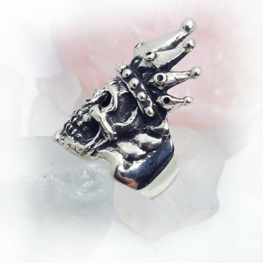 King Skull Sterling Silver Stones Ring