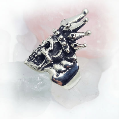 King Skull Sterling Silver Stones Ring