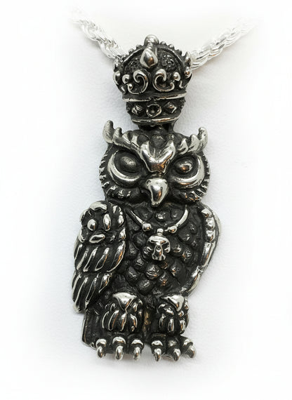 Wise King Owl Sterling Silver Pendant