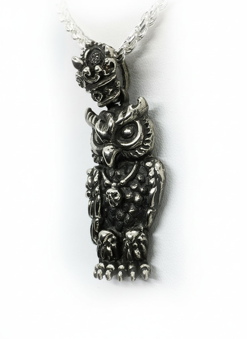 Wise King Owl Sterling Silver Pendant