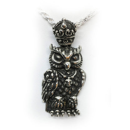 Wise King Owl Sterling Silver Pendant