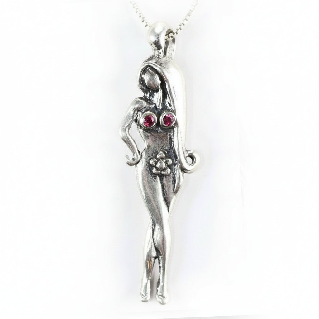 Lady Model with CZ Stone Brest Silver Pendant