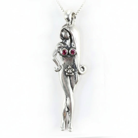 Lady Model with CZ Stone Brest Silver Pendant