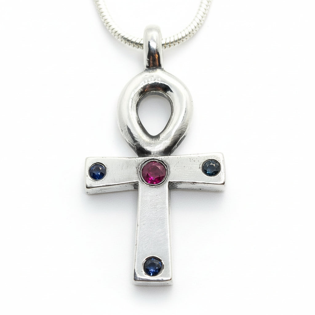 Life Symbol With Ruby Sapphire Sterling Silver Pendant