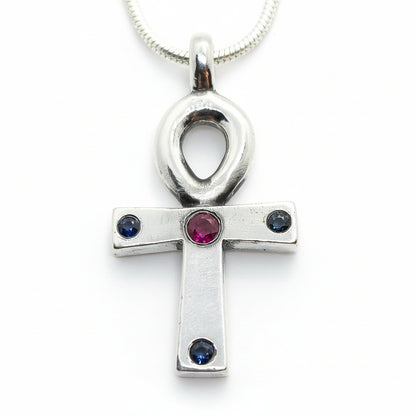 Life Symbol With Ruby Sapphire Sterling Silver Pendant