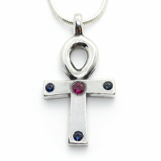 Life Symbol With Ruby Sapphire Sterling Silver Pendant