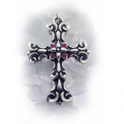 LiLi-Cross Silver Cross with Ruby Stones Sterling Silver Pendant