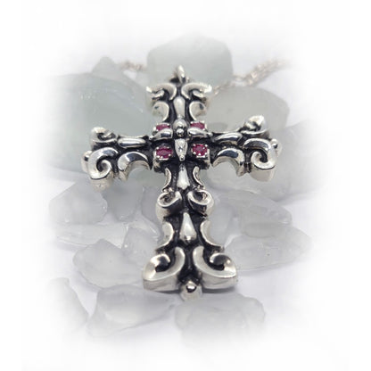 LiLi-Cross Silver Cross with Ruby Stones Sterling Silver Pendant