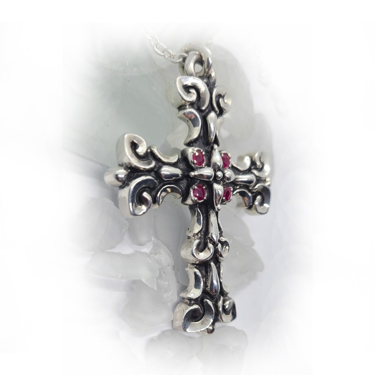 LiLi-Cross Silver Cross with Ruby Stones Sterling Silver Pendant
