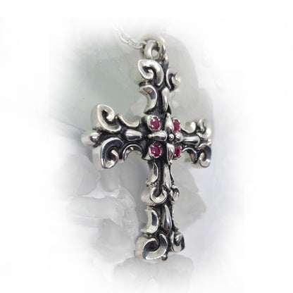 LiLi-Cross Silver Cross with Ruby Stones Sterling Silver Pendant