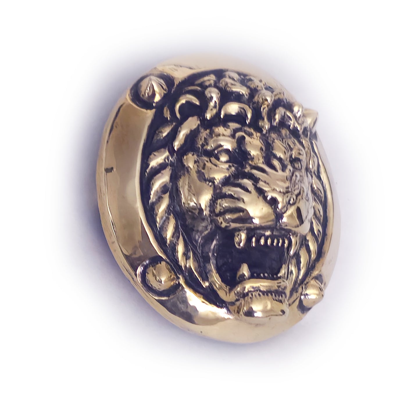 Lion Attacking Head Brass Round Belt Buckle