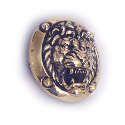 Lion Attacking Head Brass Round Belt Buckle