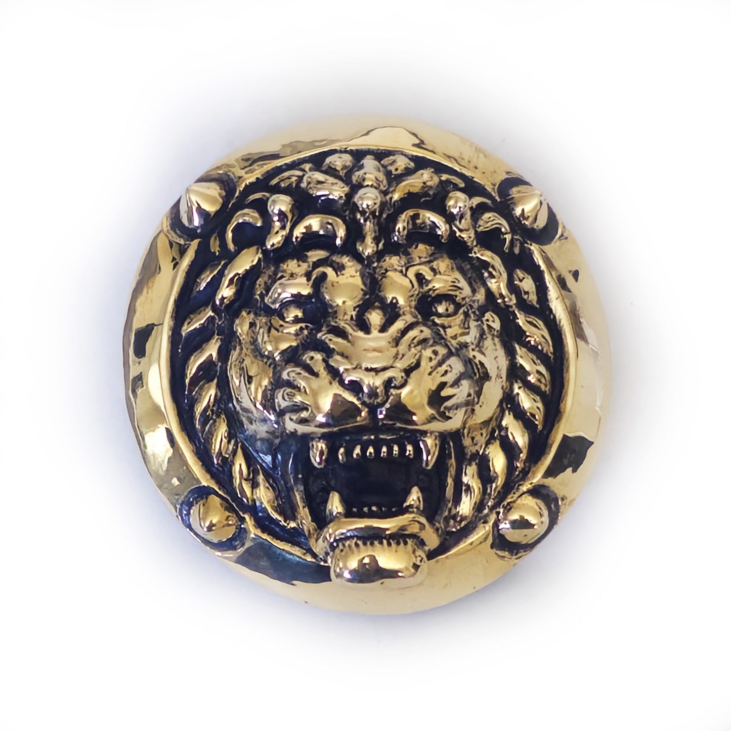 Lion Attacking Head Brass Round Belt Buckle