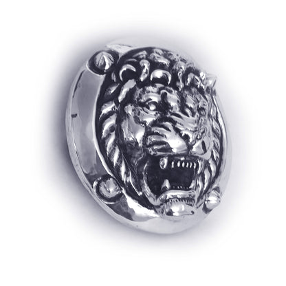Lion Attacking Head Sterling Silver Round Belt Buckle