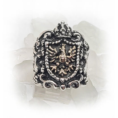 Lion & Eagle Heraldry Sterling Silver with Bronze Ring