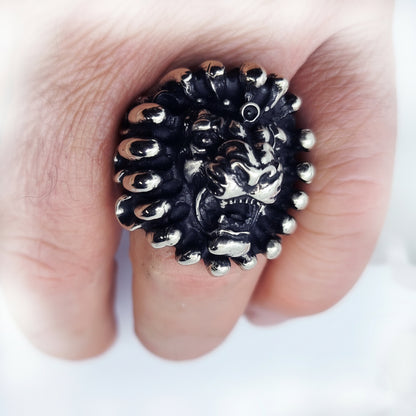 Lion Fire Sterling Silver Ring with Ruby Stone