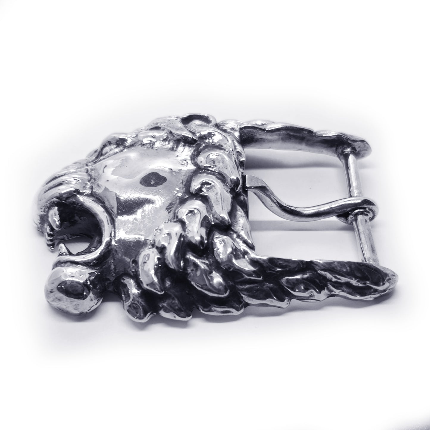 Lion Angry Head Sterling Silver Belt Buckle