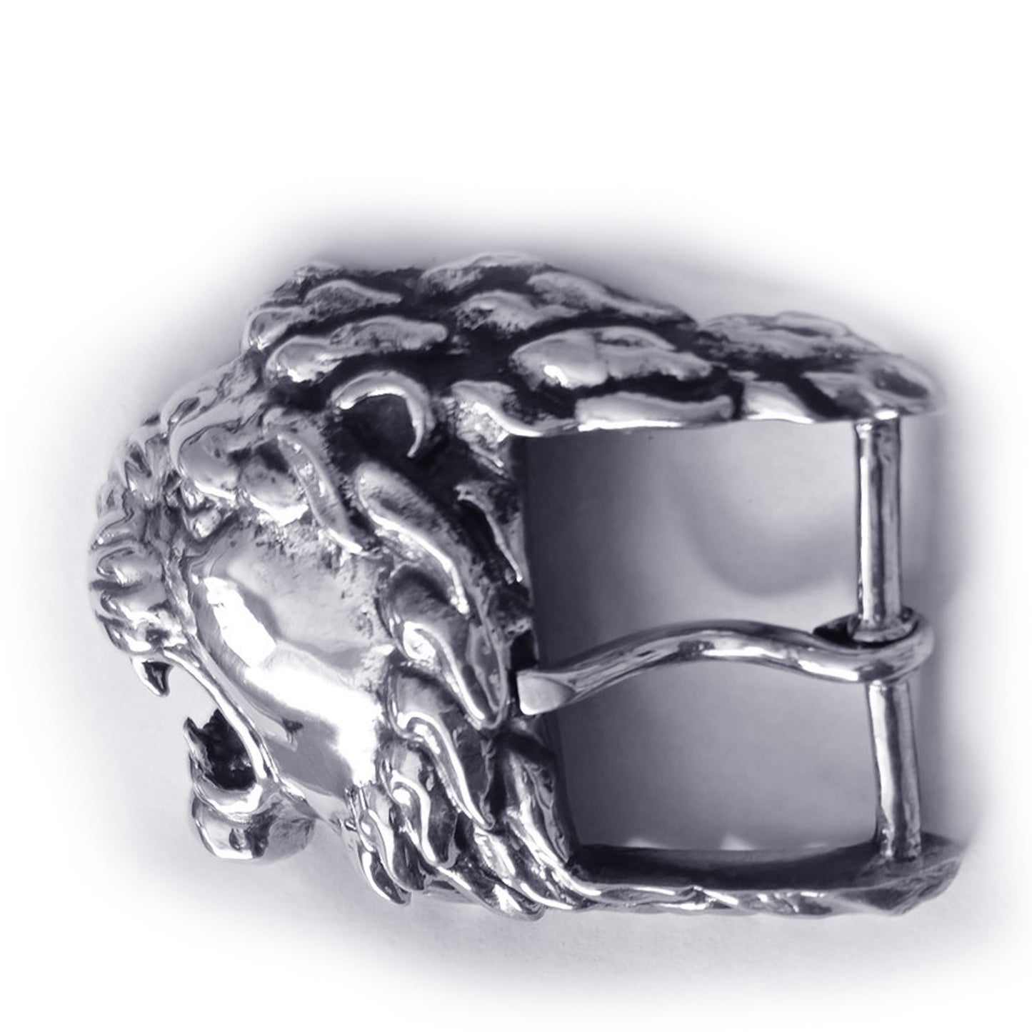 Lion Angry Head Sterling Silver Belt Buckle