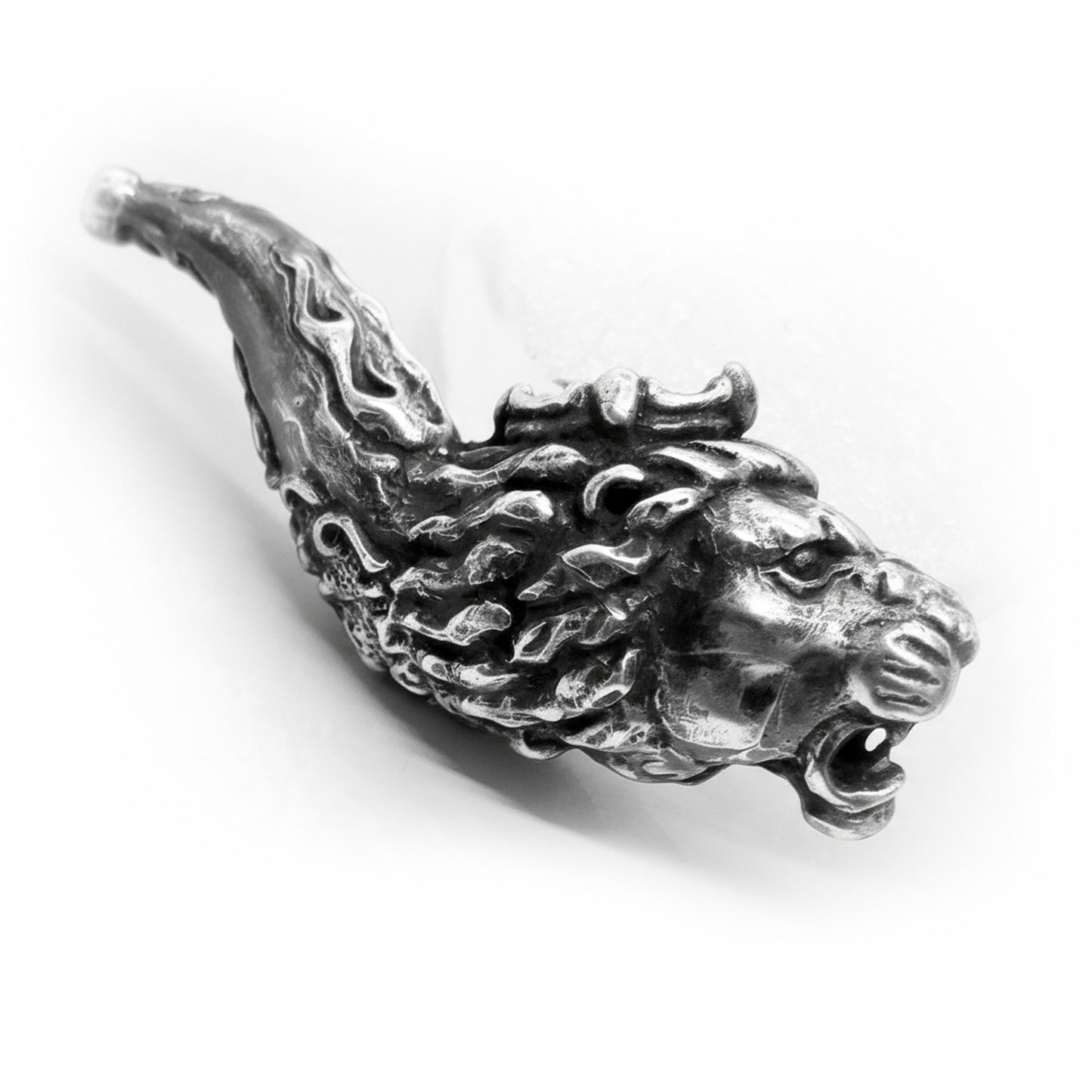 Lion Head Sterling Silver Tobacco Smoking Pipe, Unique Smoker Gift