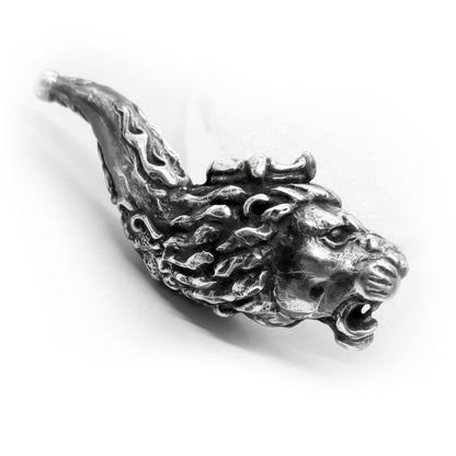 Lion Head Sterling Silver Tobacco Smoking Pipe, Unique Smoker Gift
